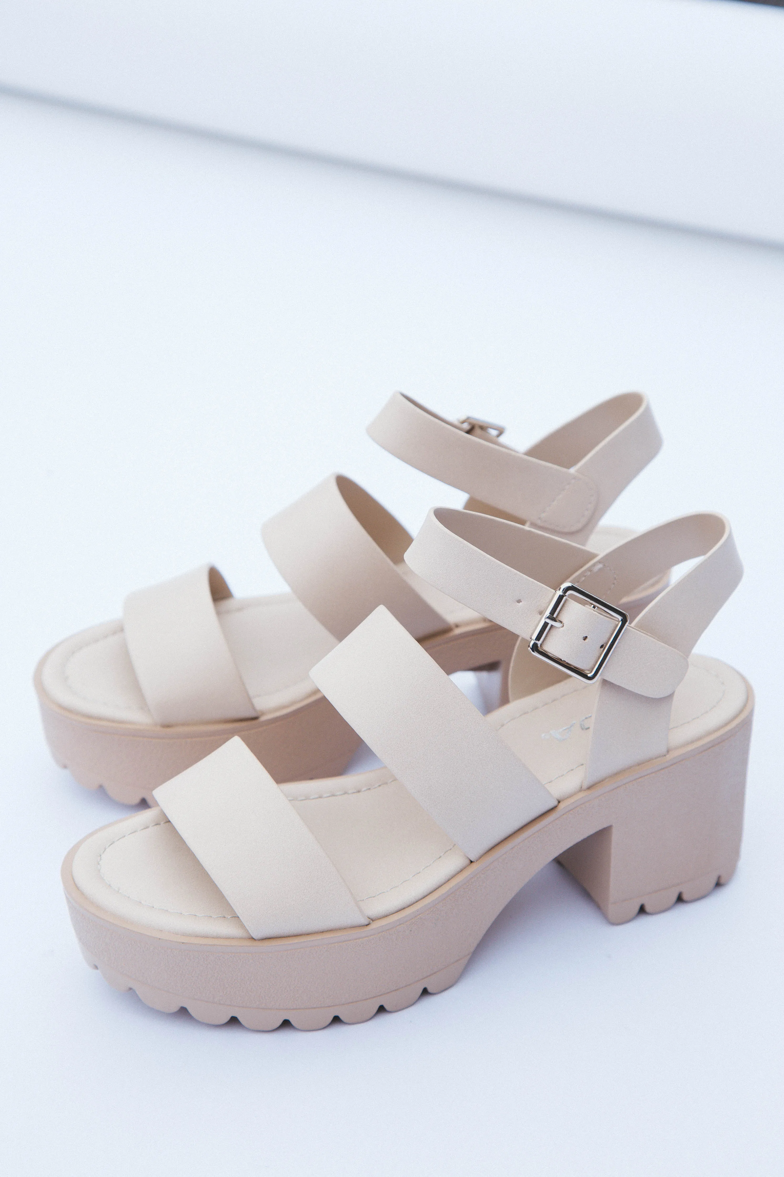 Adalyn Chunky Sole Heeled Sandal, Nude PU