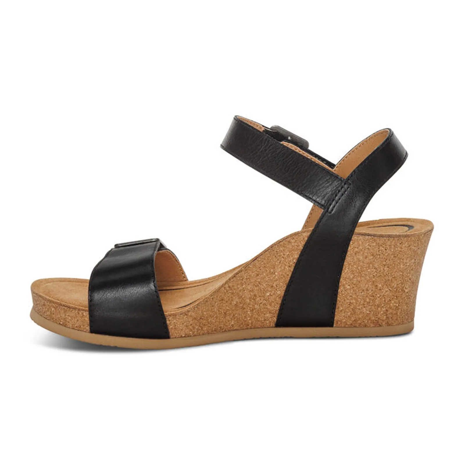 Aetrex Lexa Wedge Sandal (Women) - Black Leather