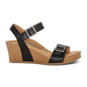 Aetrex Lexa Wedge Sandal (Women) - Black Leather