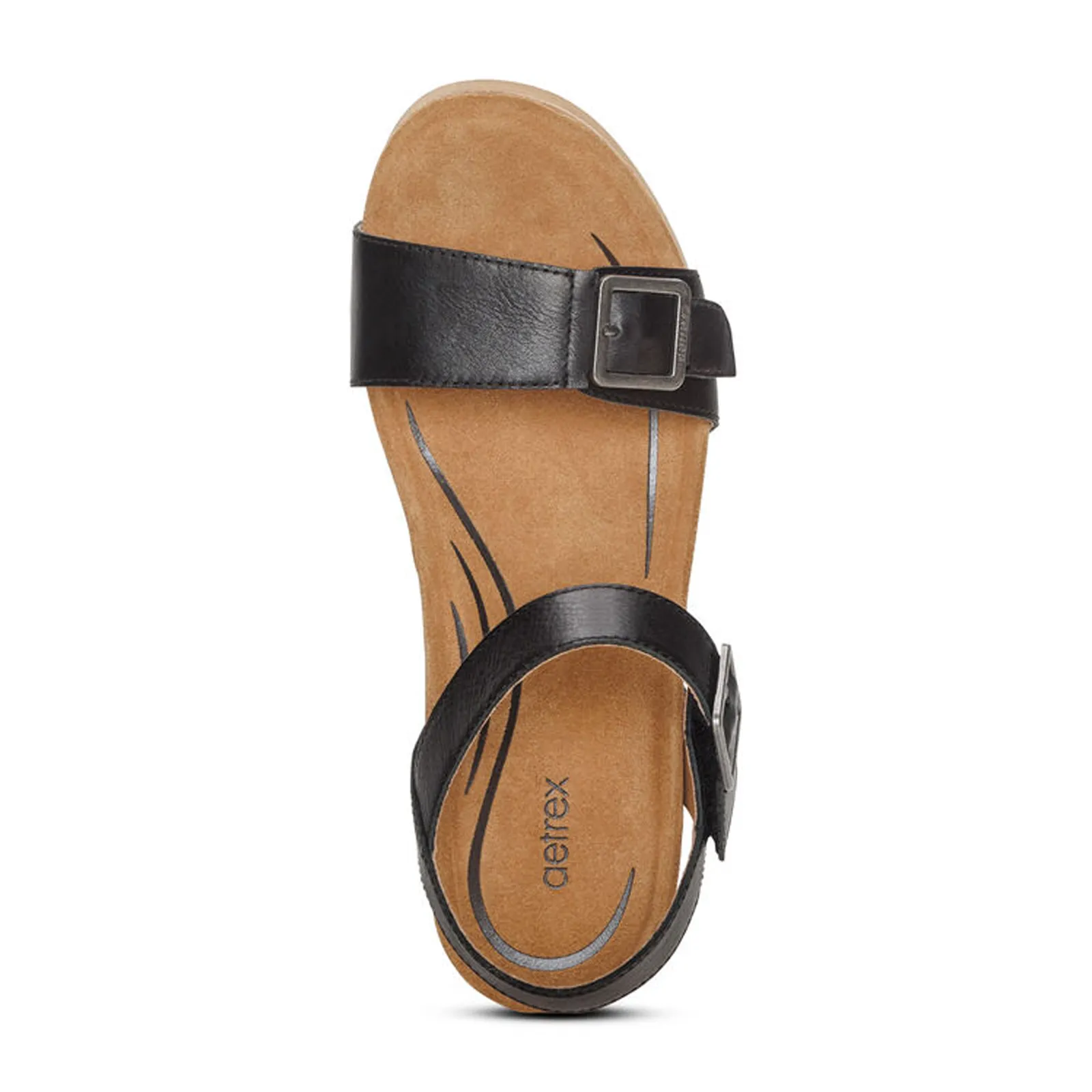 Aetrex Lexa Wedge Sandal (Women) - Black Leather