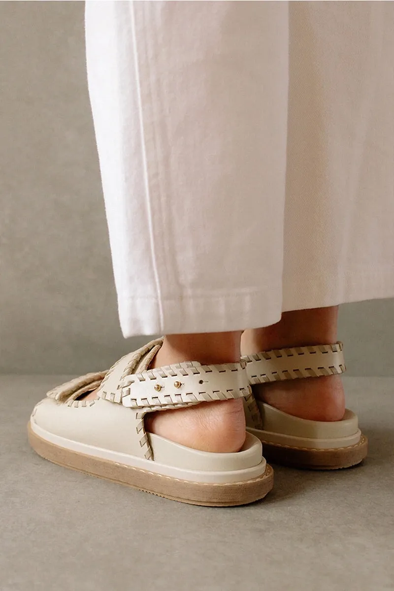 BARREL CREAM STONE BEIGE LEATHER SANDALS- CREAM STONE BEIGE