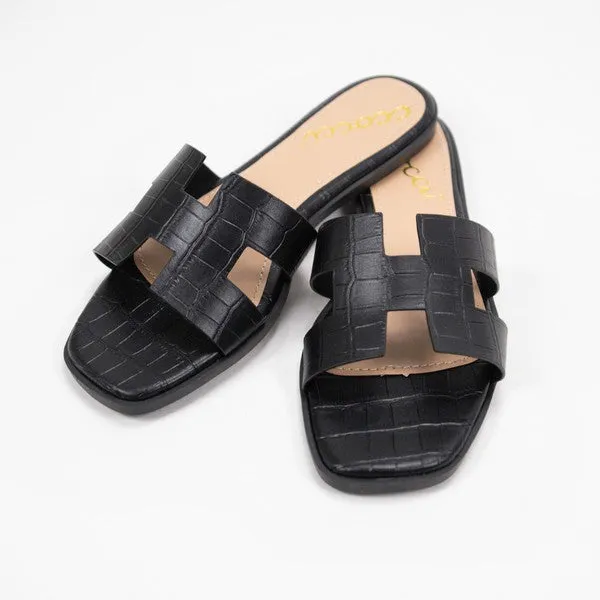 Black Shea H-Shaped Cutout Crock Slide Sandal Lo