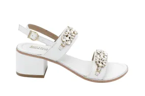 BOTTEGA White Embellished Block Heeled Sandal