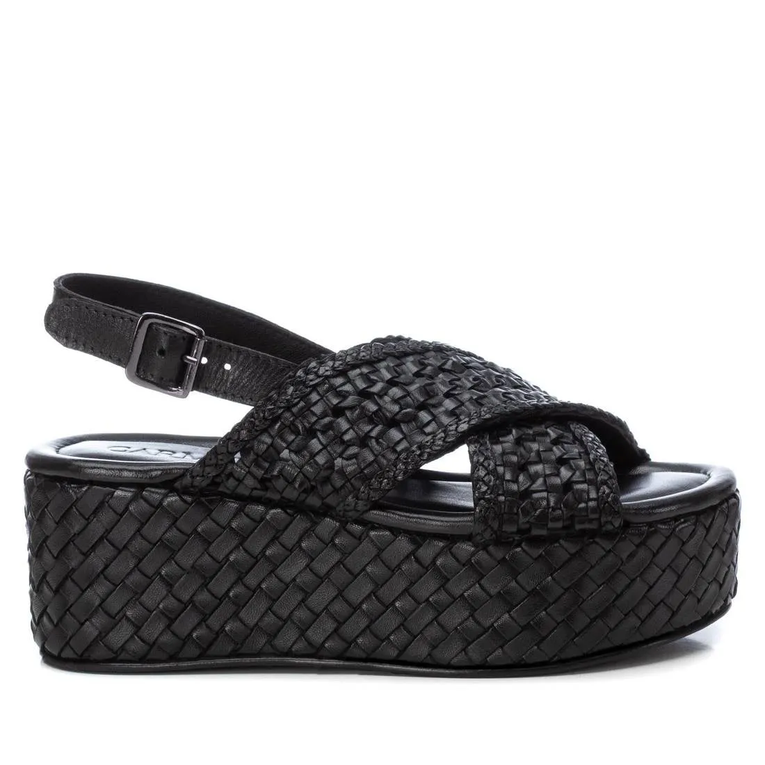 Elevate Your Style with CARMELA Womens Black Woven Leather Platform Sandals - Perfect for Comfort and Fashion!