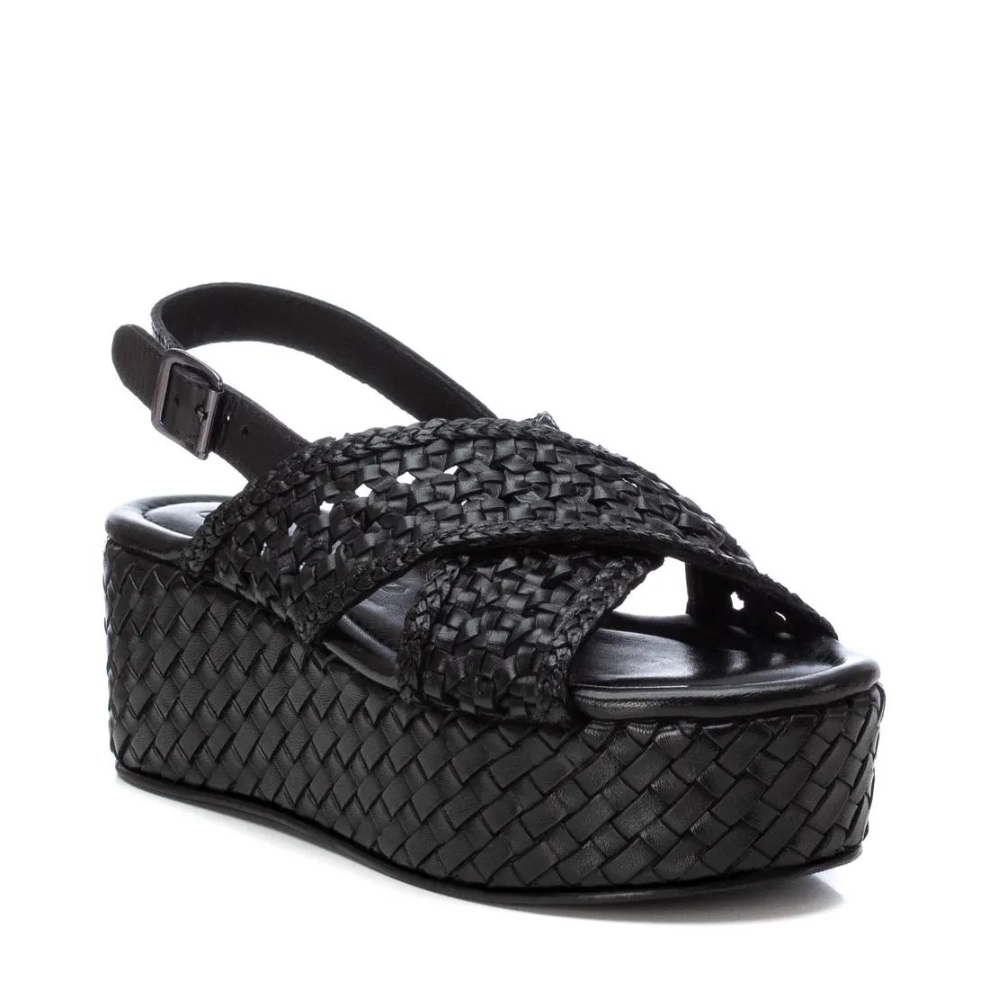 Elevate Your Style with CARMELA Womens Black Woven Leather Platform Sandals - Perfect for Comfort and Fashion!