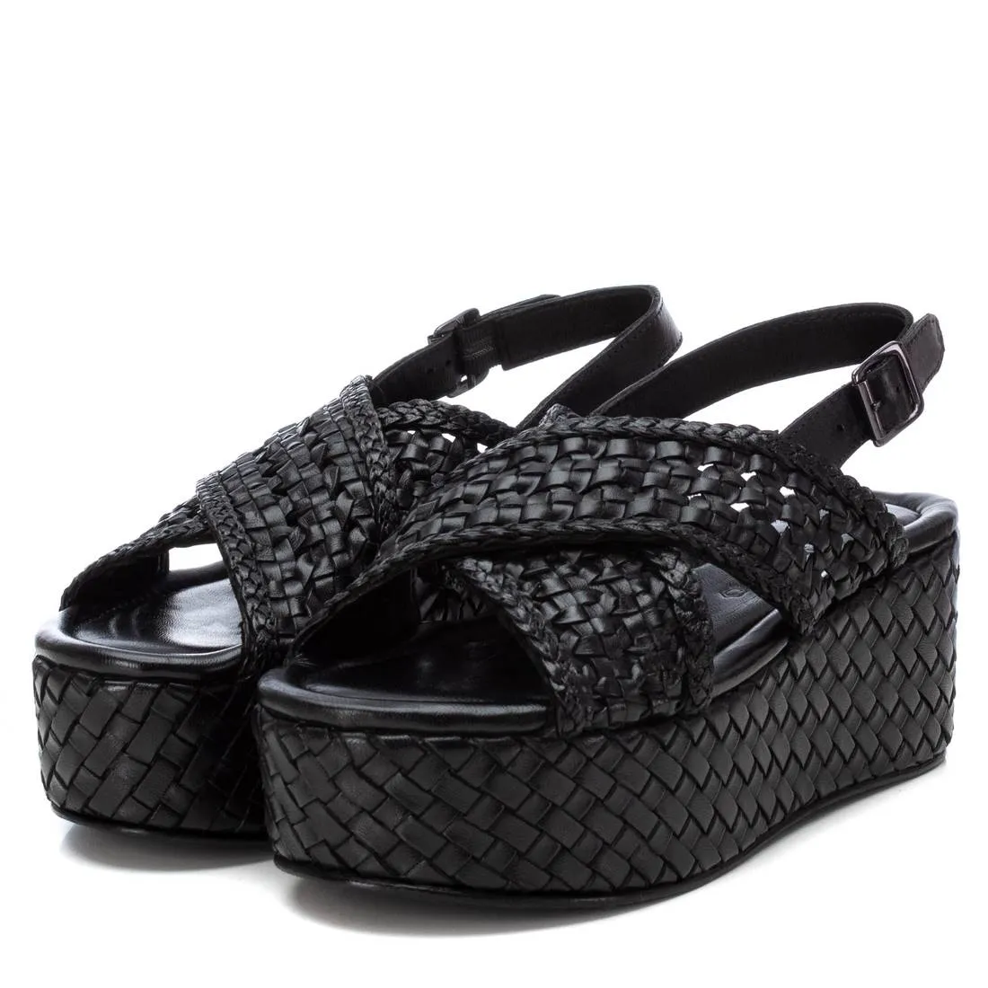 Elevate Your Style with CARMELA Womens Black Woven Leather Platform Sandals - Perfect for Comfort and Fashion!