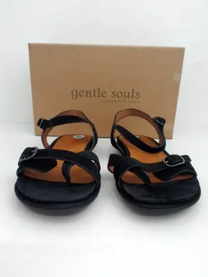 Gentle Souls By Kenneth Cole Women's Lark Strappy Sandal Black Leather Size 9.5 M