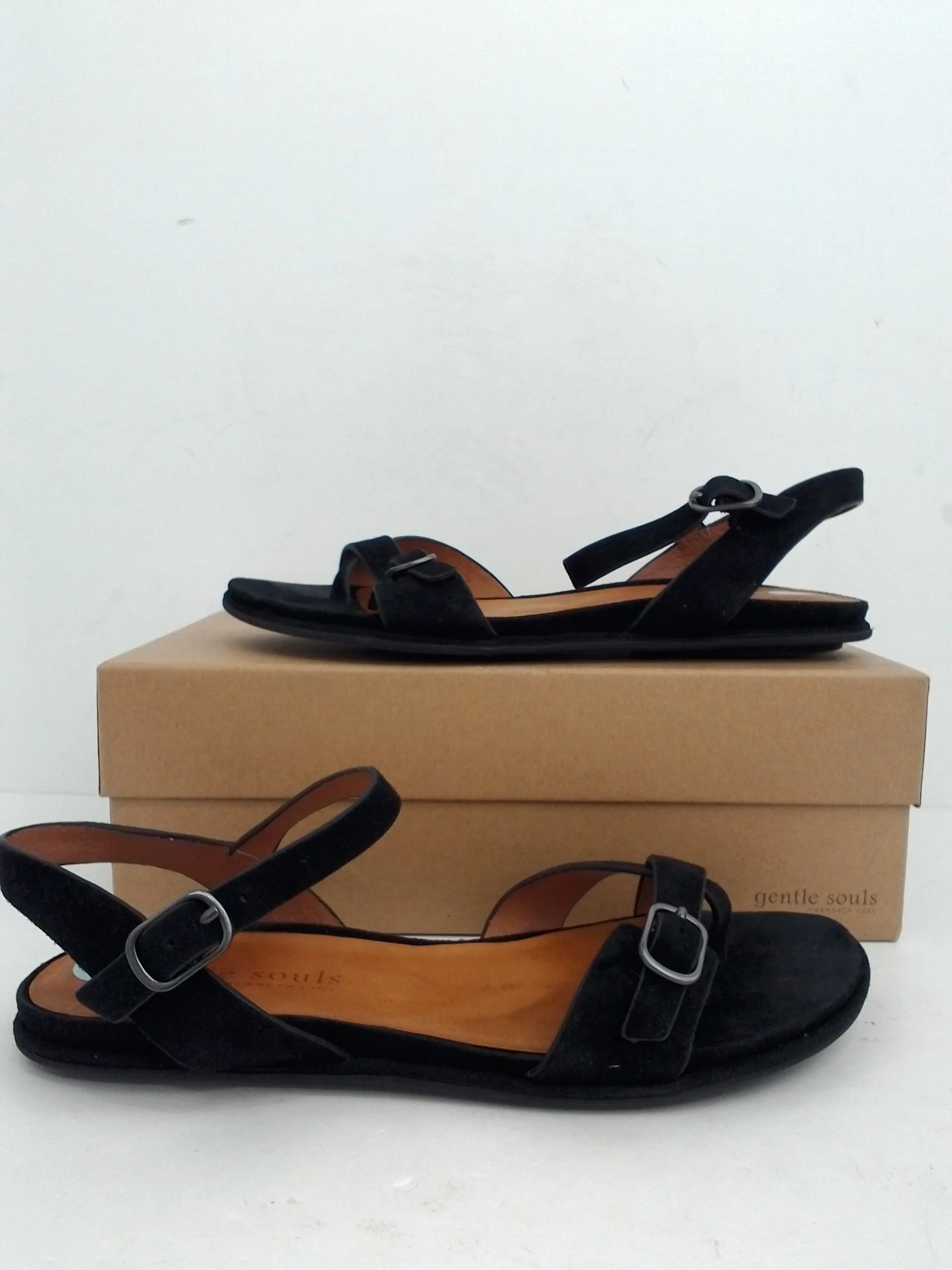 Gentle Souls By Kenneth Cole Women's Lark Strappy Sandal Black Leather Size 9.5 M