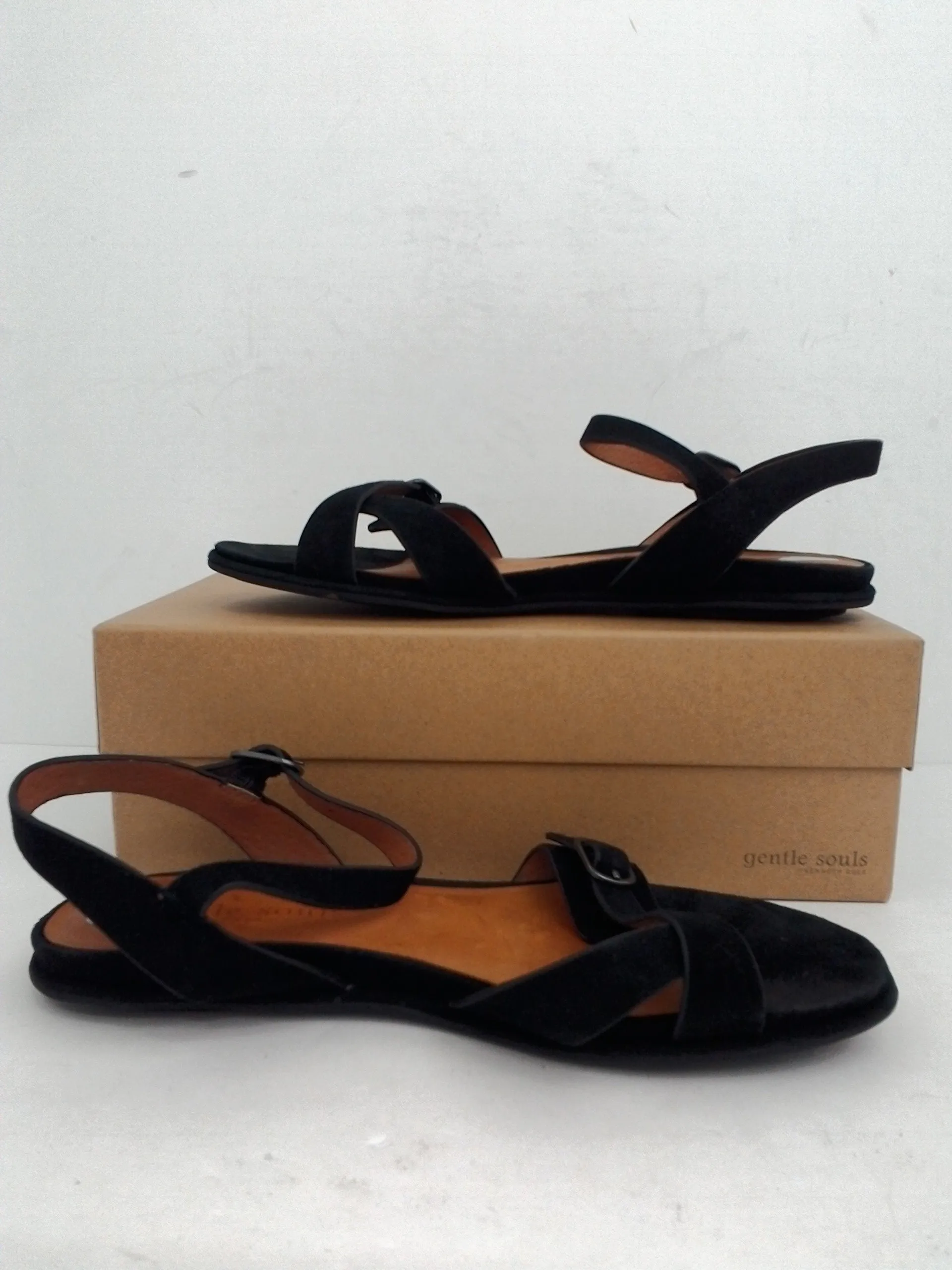 Gentle Souls By Kenneth Cole Women's Lark Strappy Sandal Black Leather Size 9.5 M