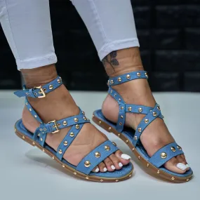 gold studded denim sandal - jean