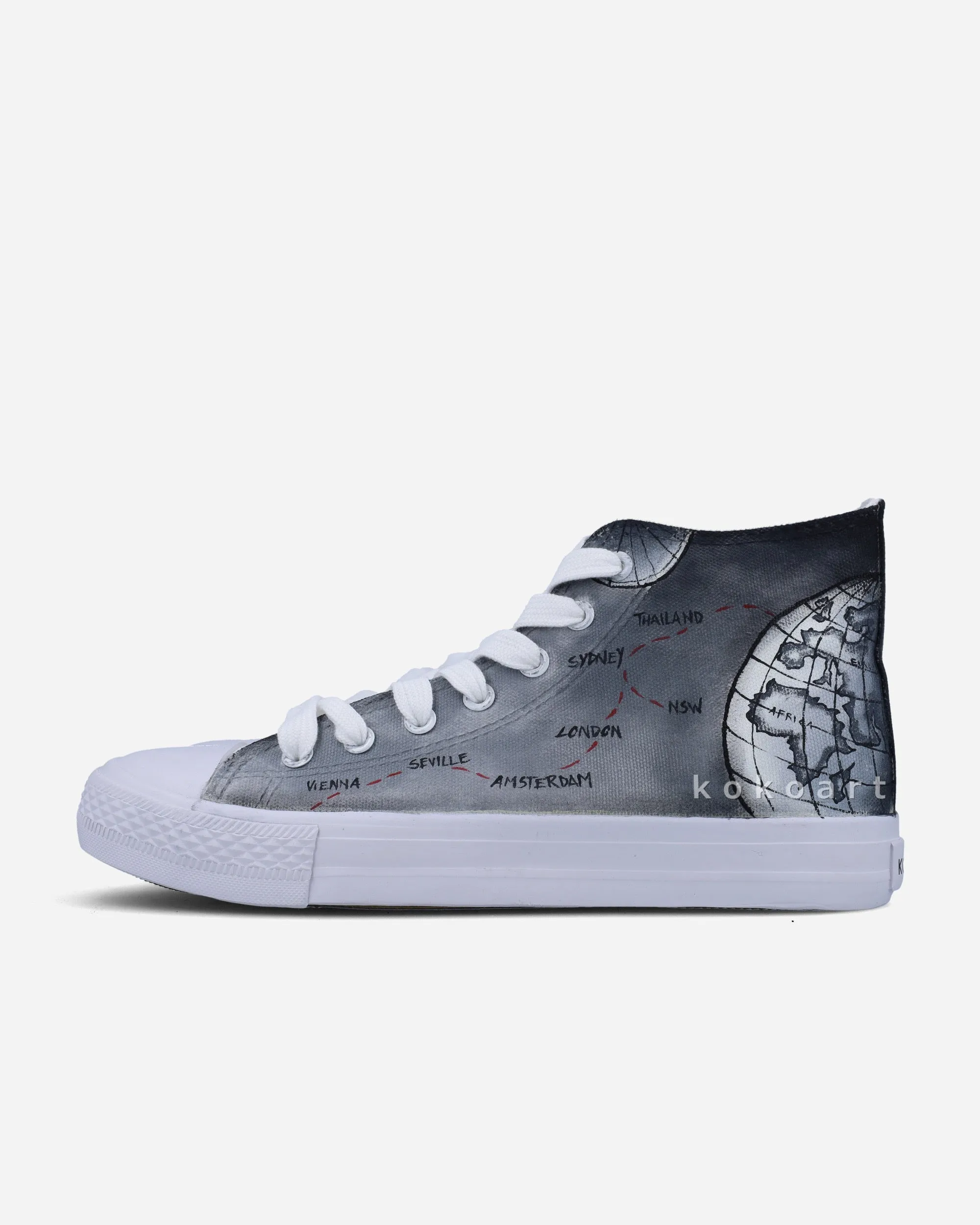 Grey World Map Country Names Hand Painted Shoes