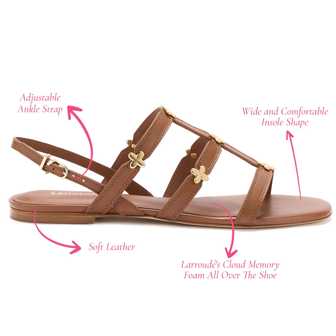 Harmony Flat Sandal In Caramel Leather