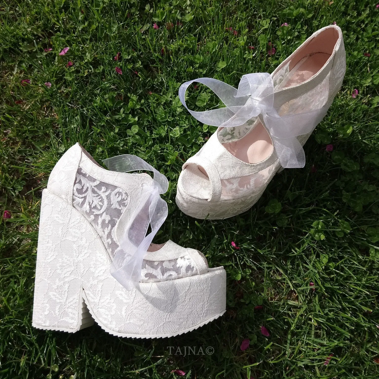 Lace Up Elegant High Heel Wedding Shoes Wedges