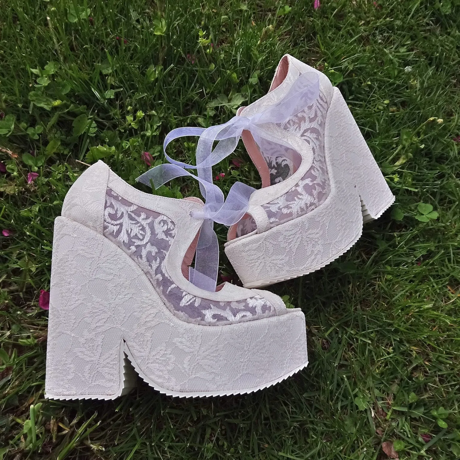 Lace Up Elegant High Heel Wedding Shoes Wedges