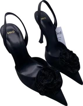 MANGO Black Sling Back Court Shoes With Rose Detail UK 7 EU 40 👠