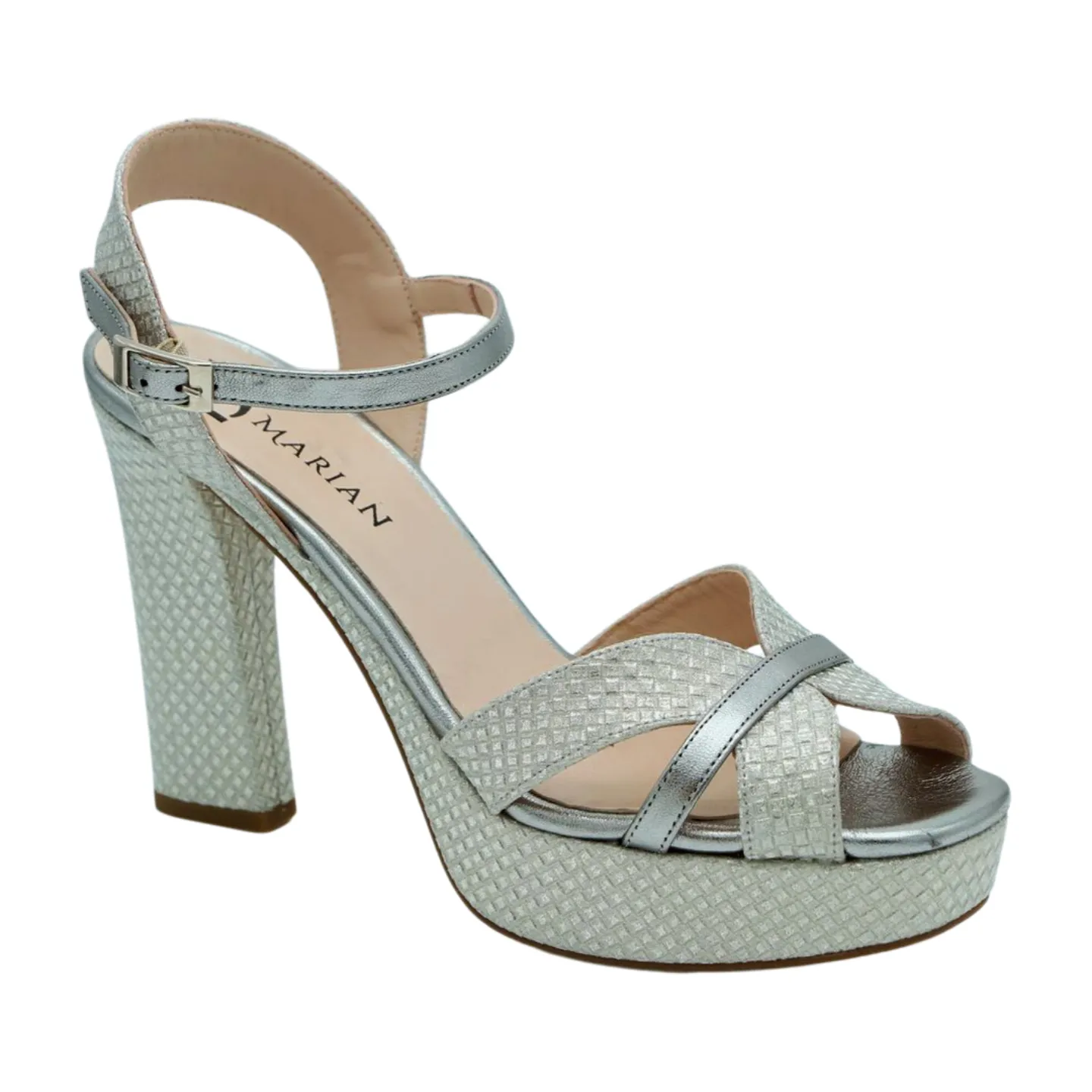 MARIAN Silver  & Pewter Shimmer Leather Block Heel Platform Sandal 55900