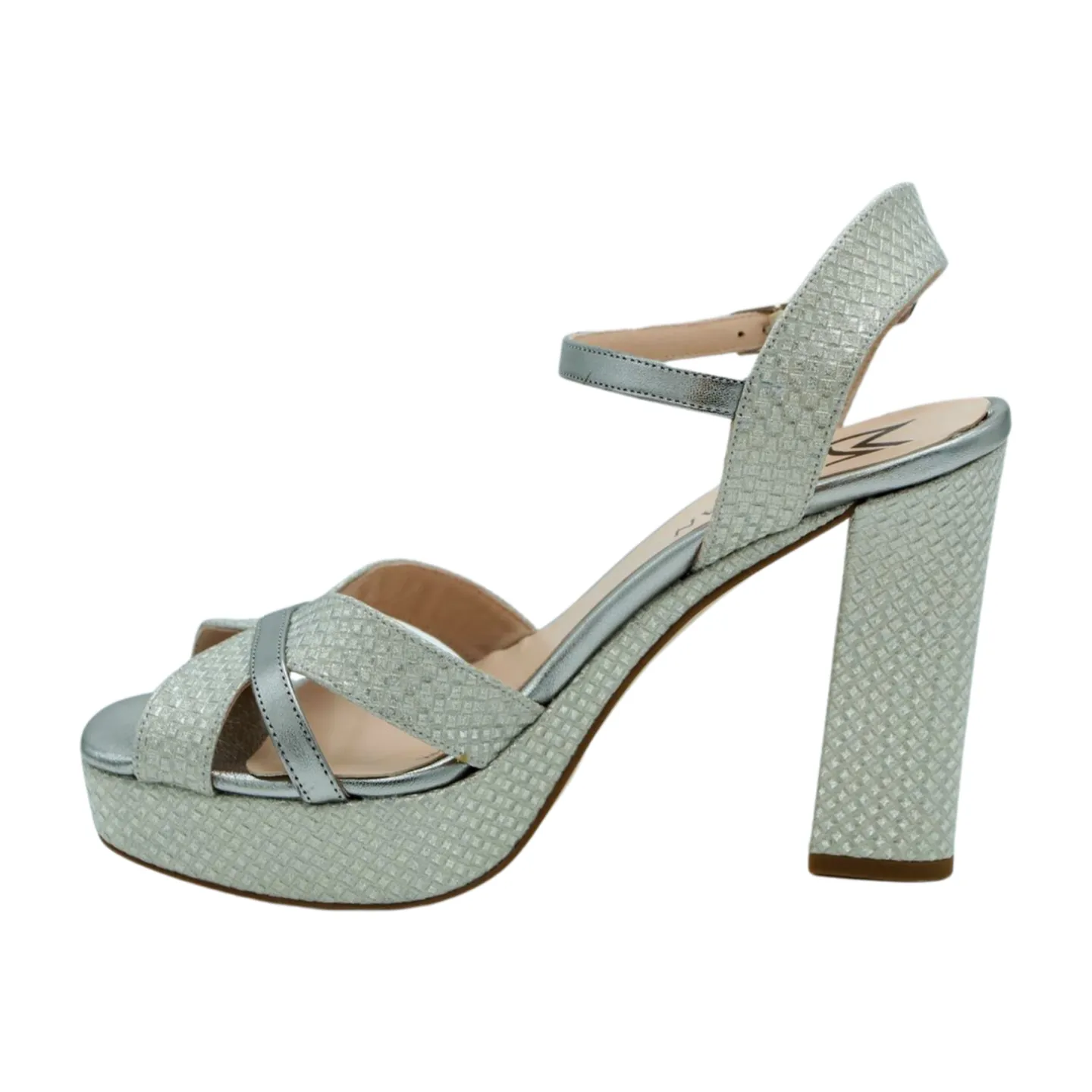 MARIAN Silver  & Pewter Shimmer Leather Block Heel Platform Sandal 55900