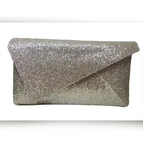 MARIAN Silver Shimmer Leather Envelope Clutch Bag