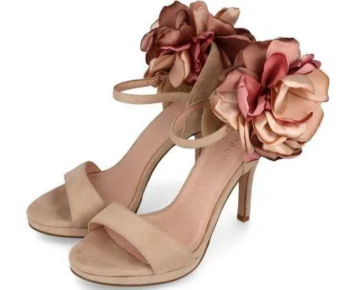 MENBUR Nude suede sandal with corsage