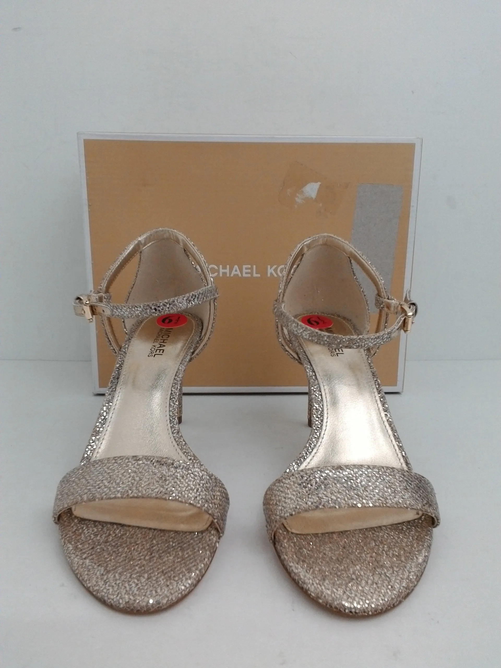 Michael Kors Women's Simone Mid Sandal Glitter Silver Sand Size 6.5 M