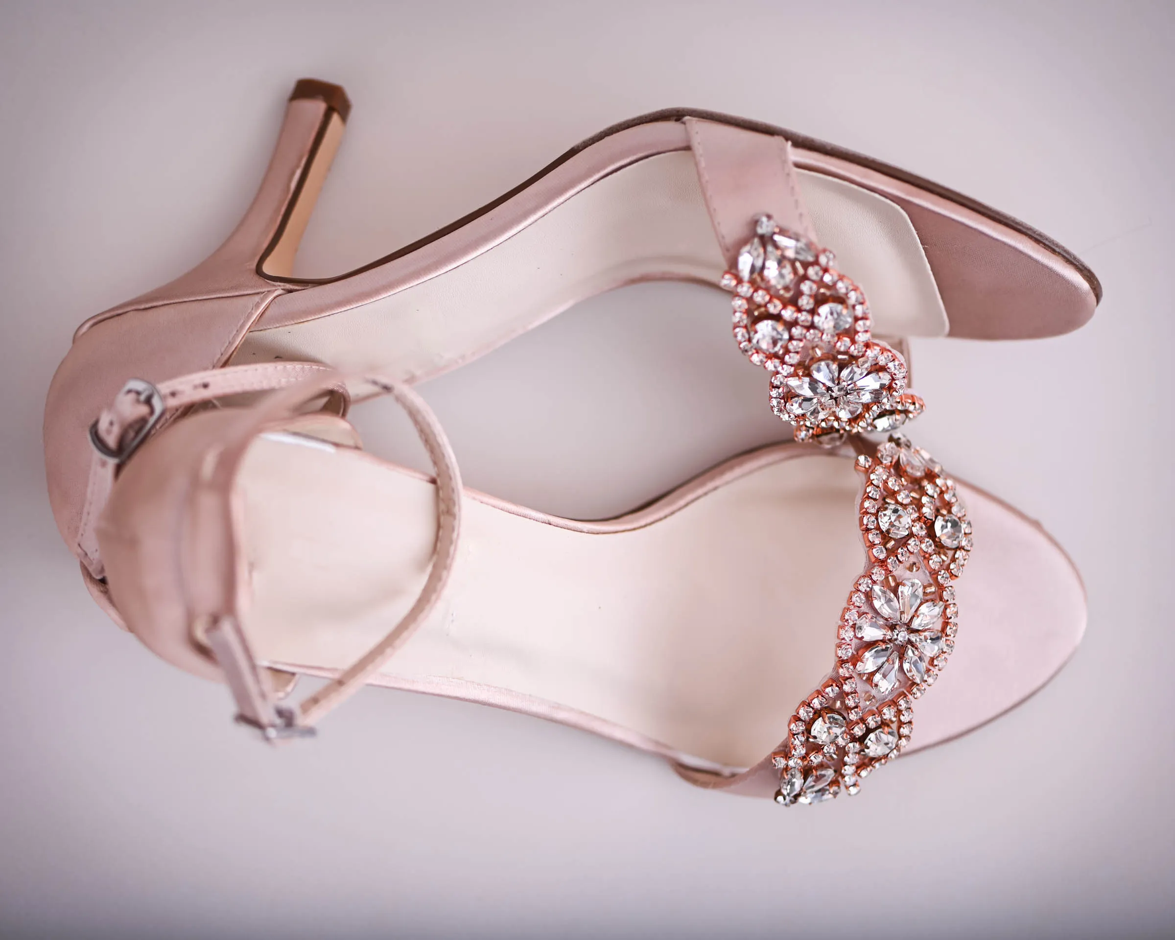 Nayomi Blush Bridal Sandals with Rose Gold & Silver Crystal Applique