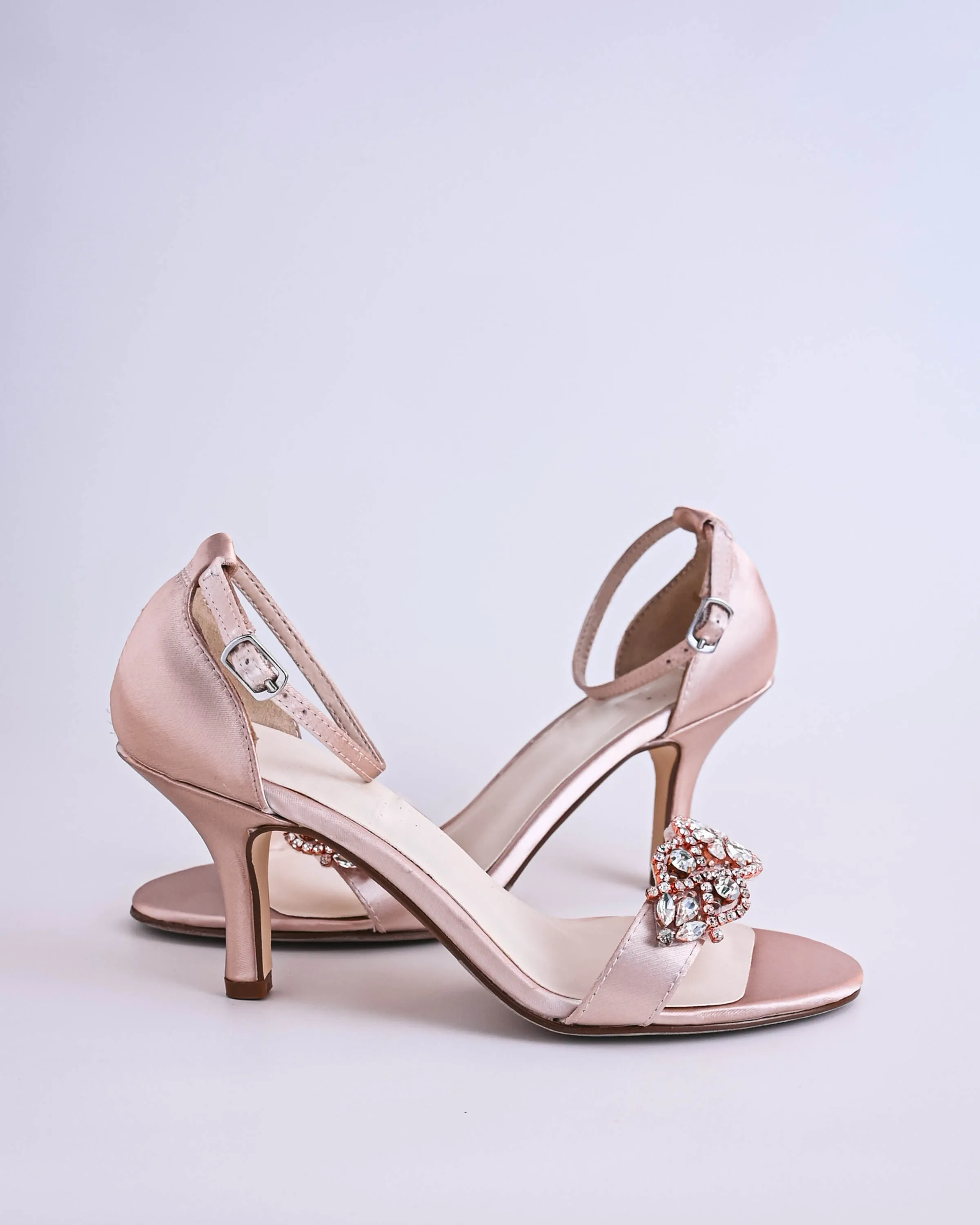 Nayomi Blush Bridal Sandals with Rose Gold & Silver Crystal Applique