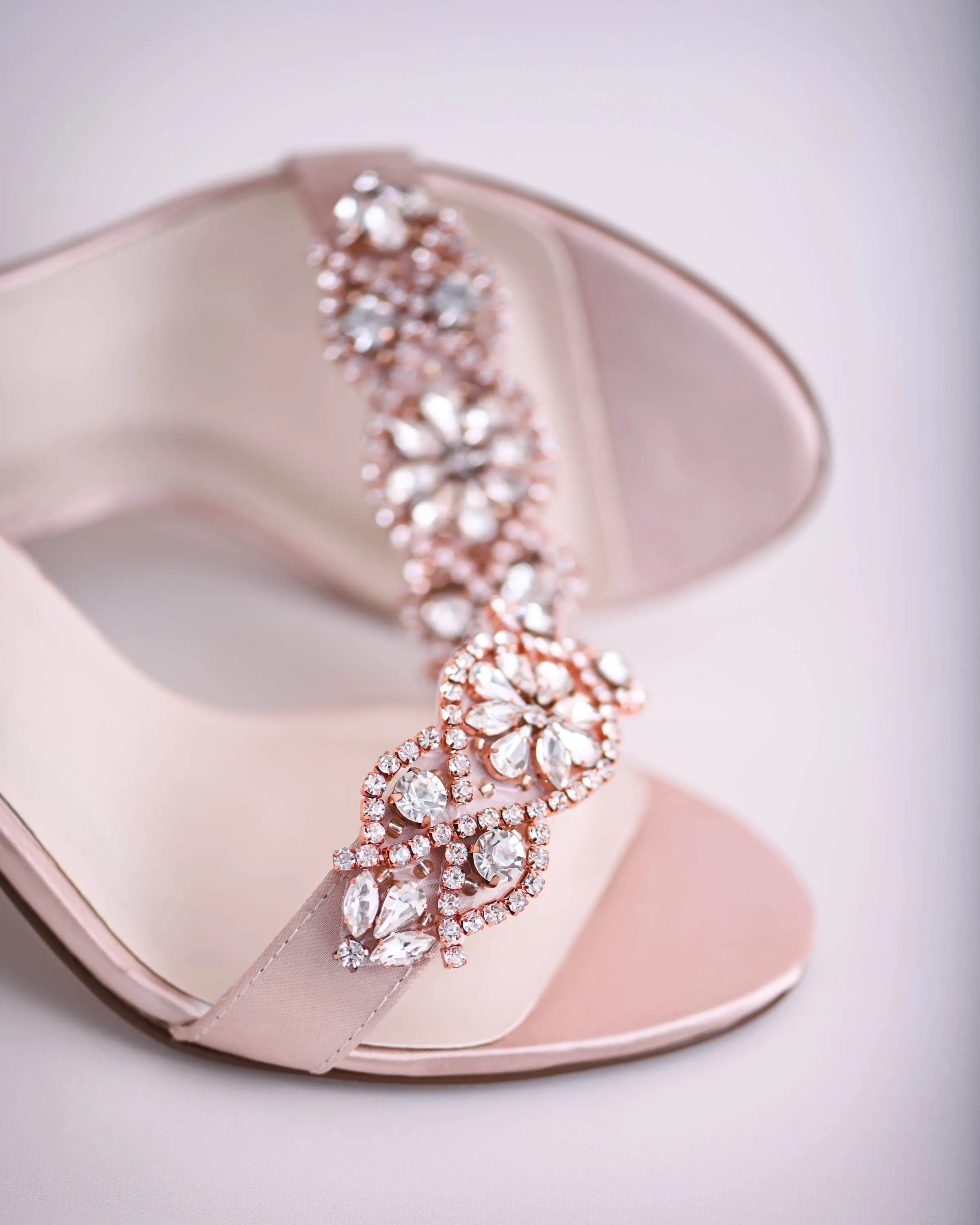 Nayomi Blush Bridal Sandals with Rose Gold & Silver Crystal Applique