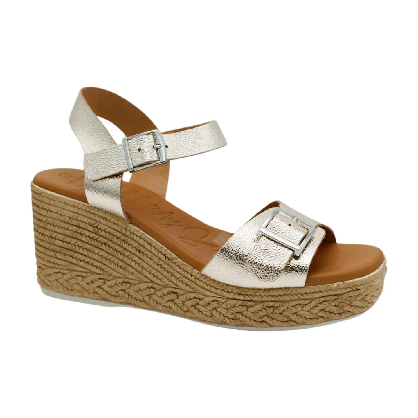 OH MY SANDALS Gold Leather wedge Sandal 5459