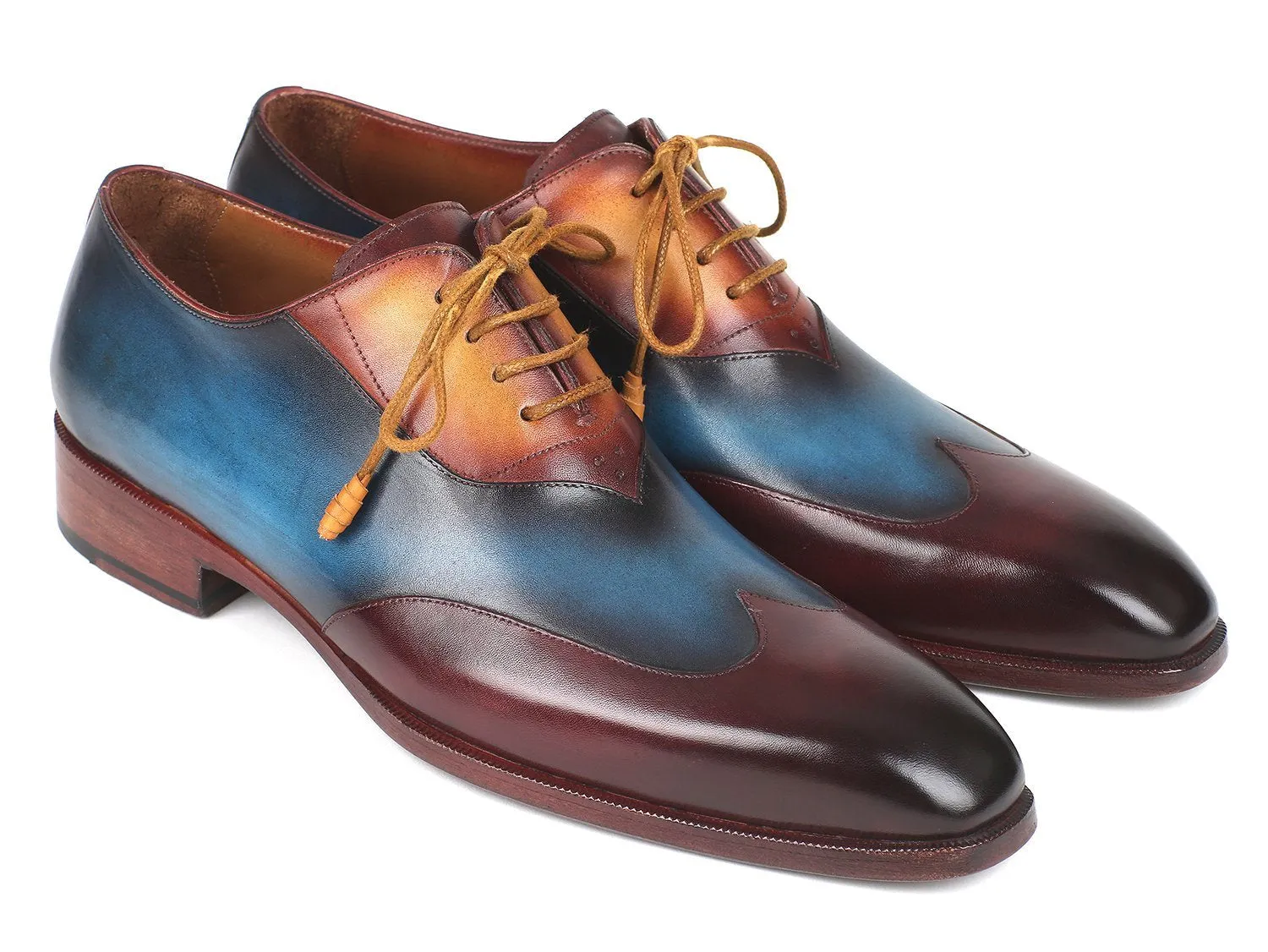 Paul Parkman Three Tone Wingtip Oxfords Bordeaux & Blue & Camel (ID#AL3249TU)