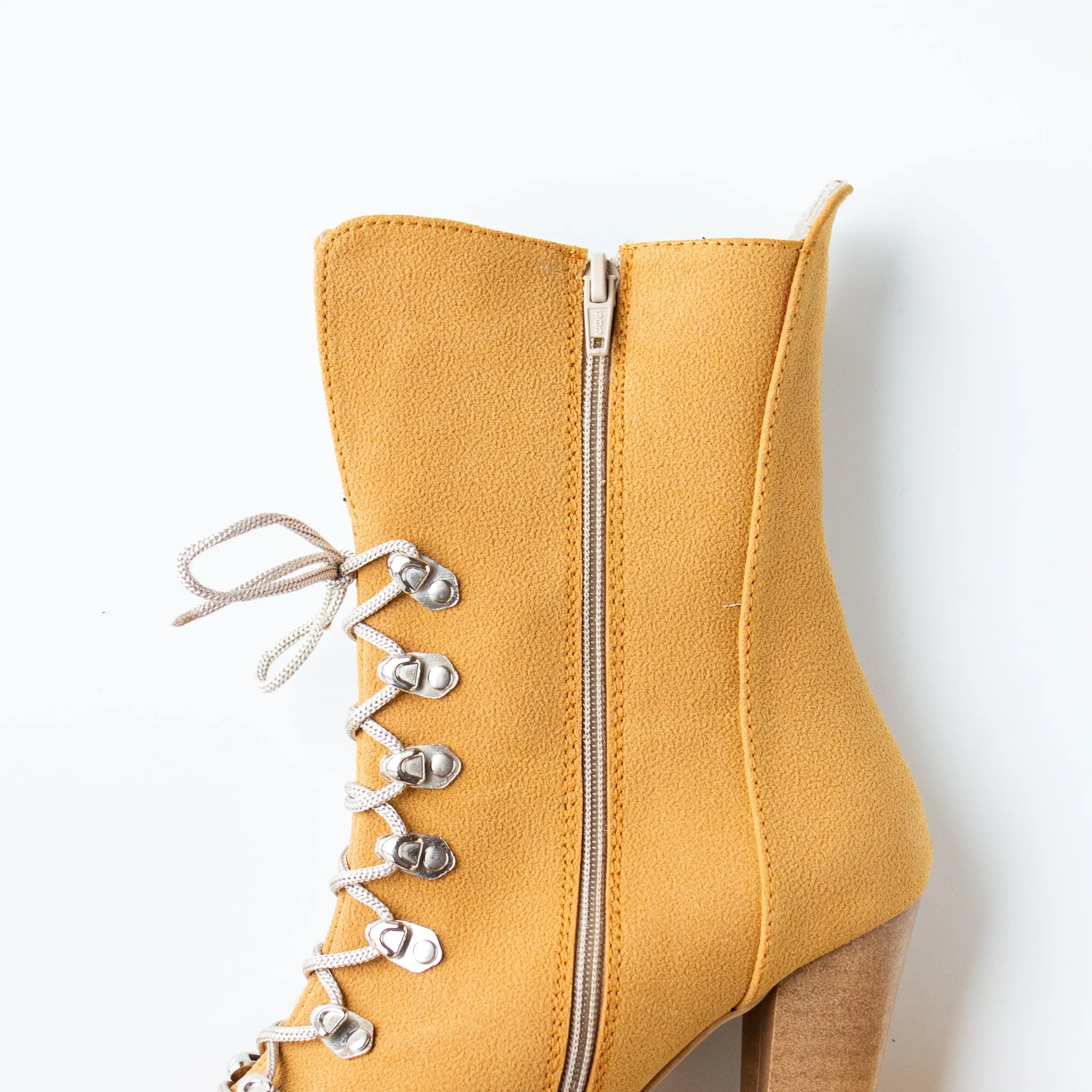 Square Nose Camel Lace Up High Heel Boots