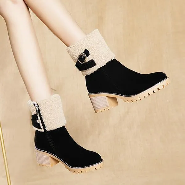 Women's Casual Buckle Decorated Block Heel Snow Boots 15050504S