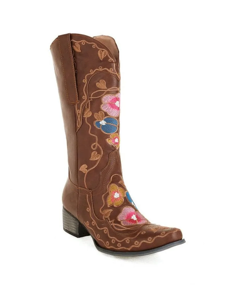 Women's Fashion Embroidery Chunky Heel Cowboy Boots